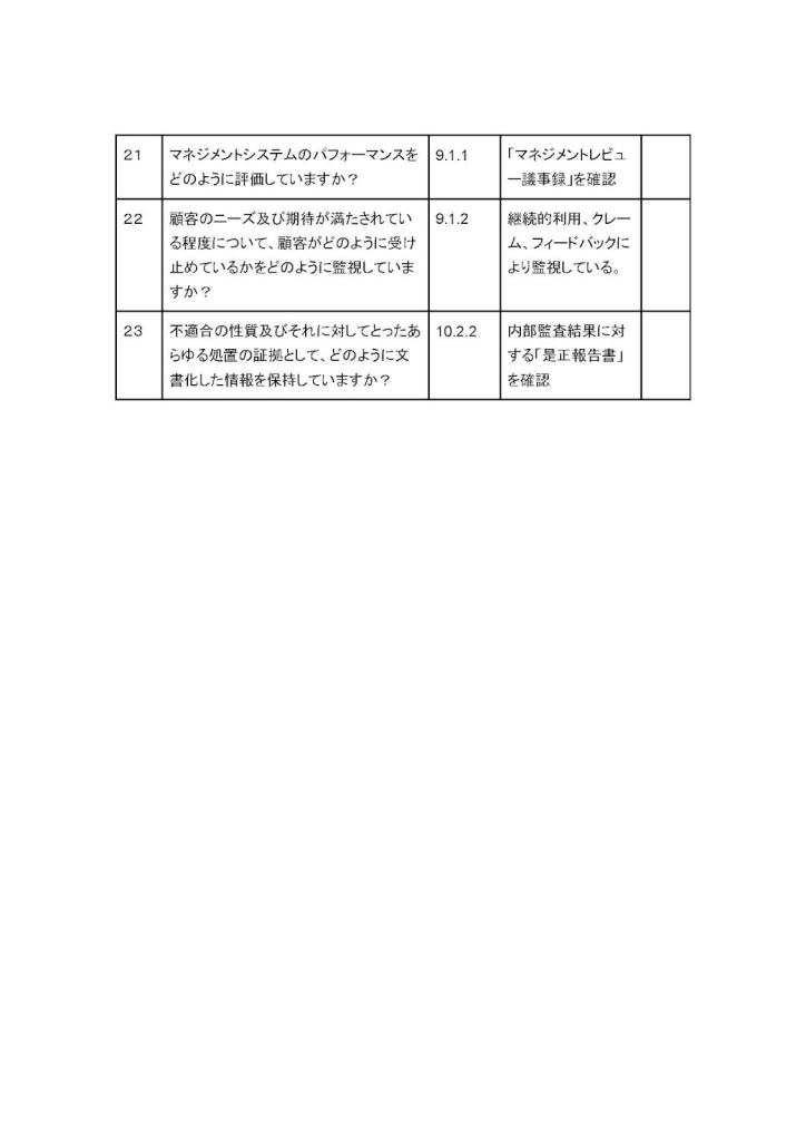 ISO9001内部監査のチェックリストサンプル_3